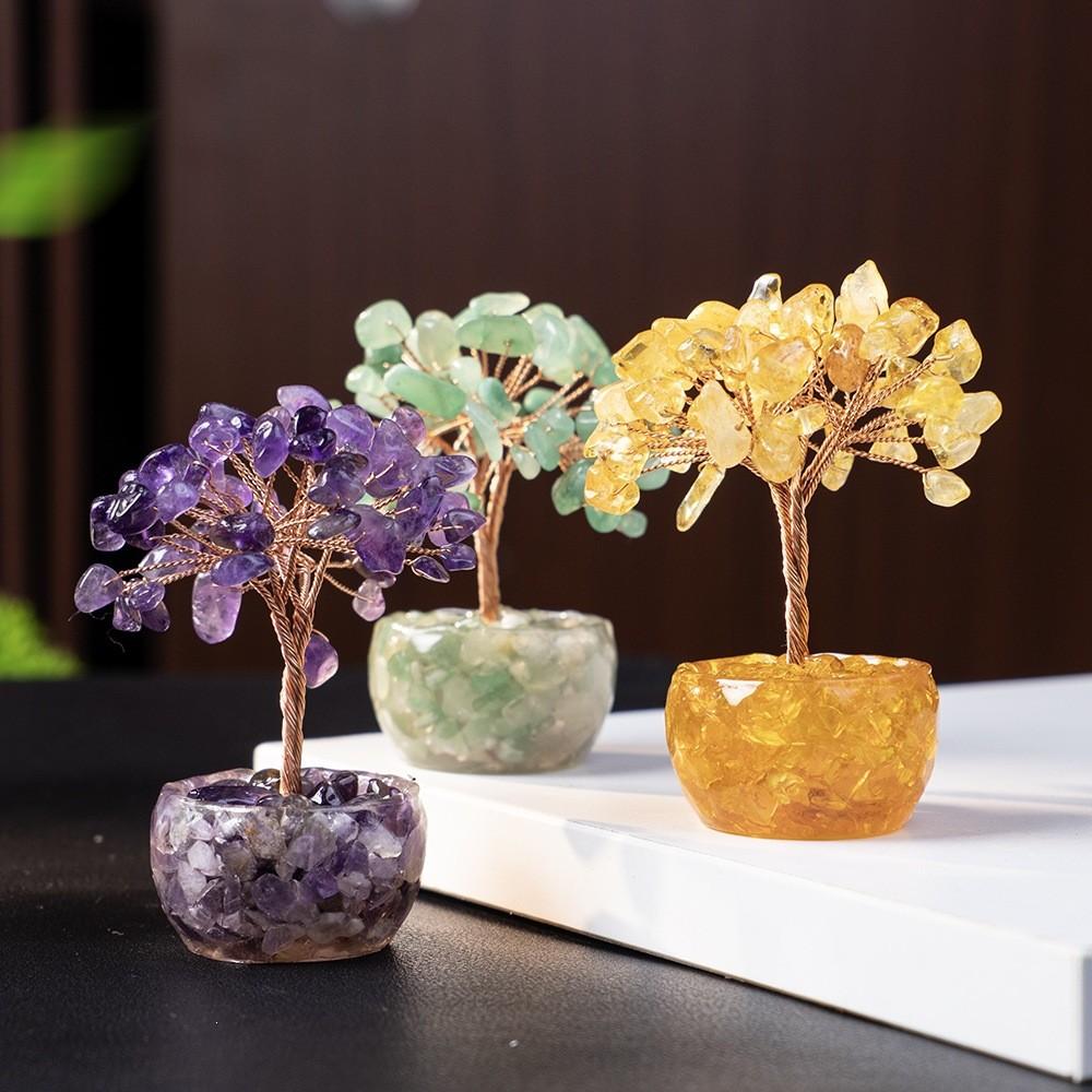 Crystal Money Tree Miniature Decor With Natural Gemstones For Feng Shui Wealth