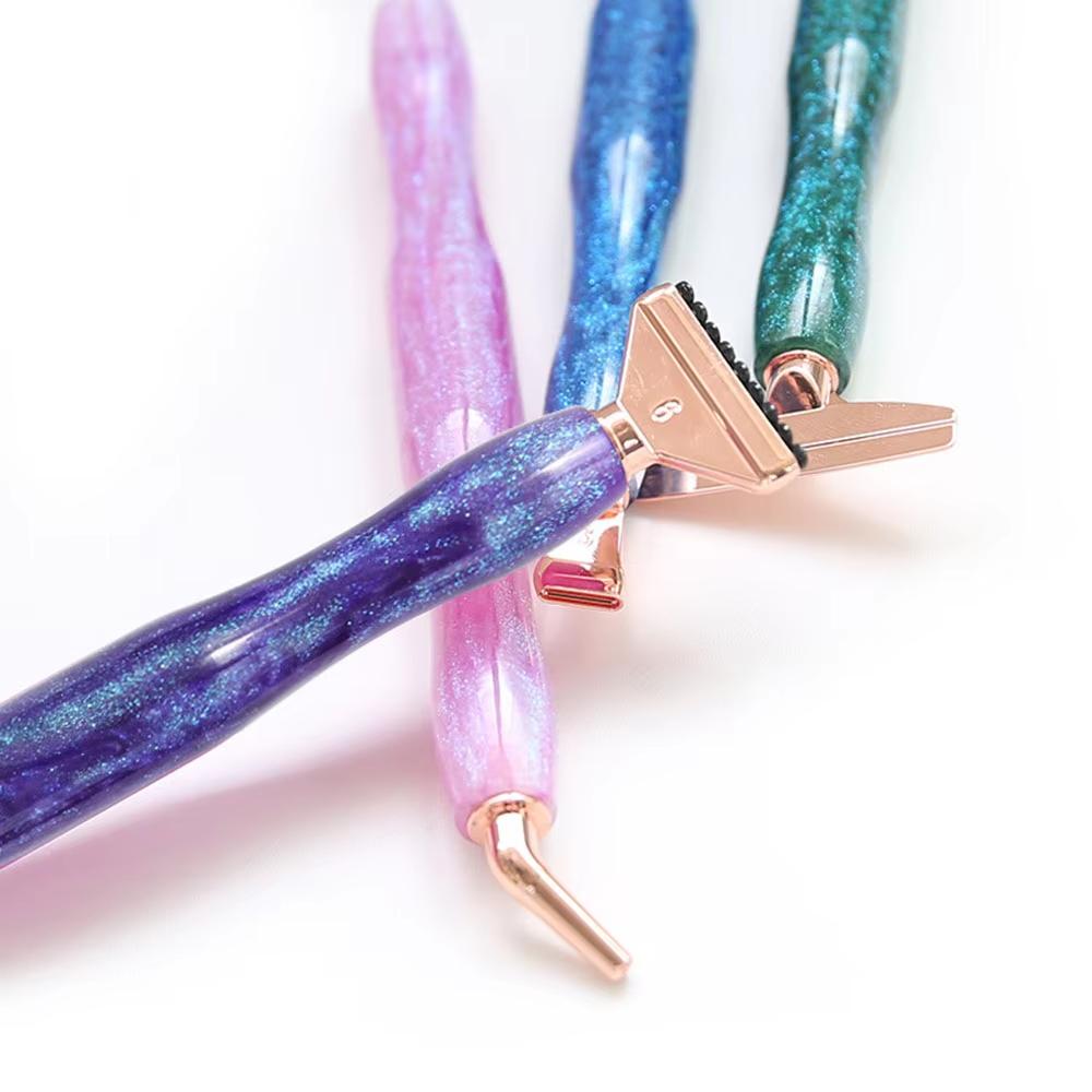 Purple 5D DIY Diamond Pen Set Resin Diamond Painting Tool Point Drill Pen with Thread Multifunctional 6 Metal Pen Heads and Clay