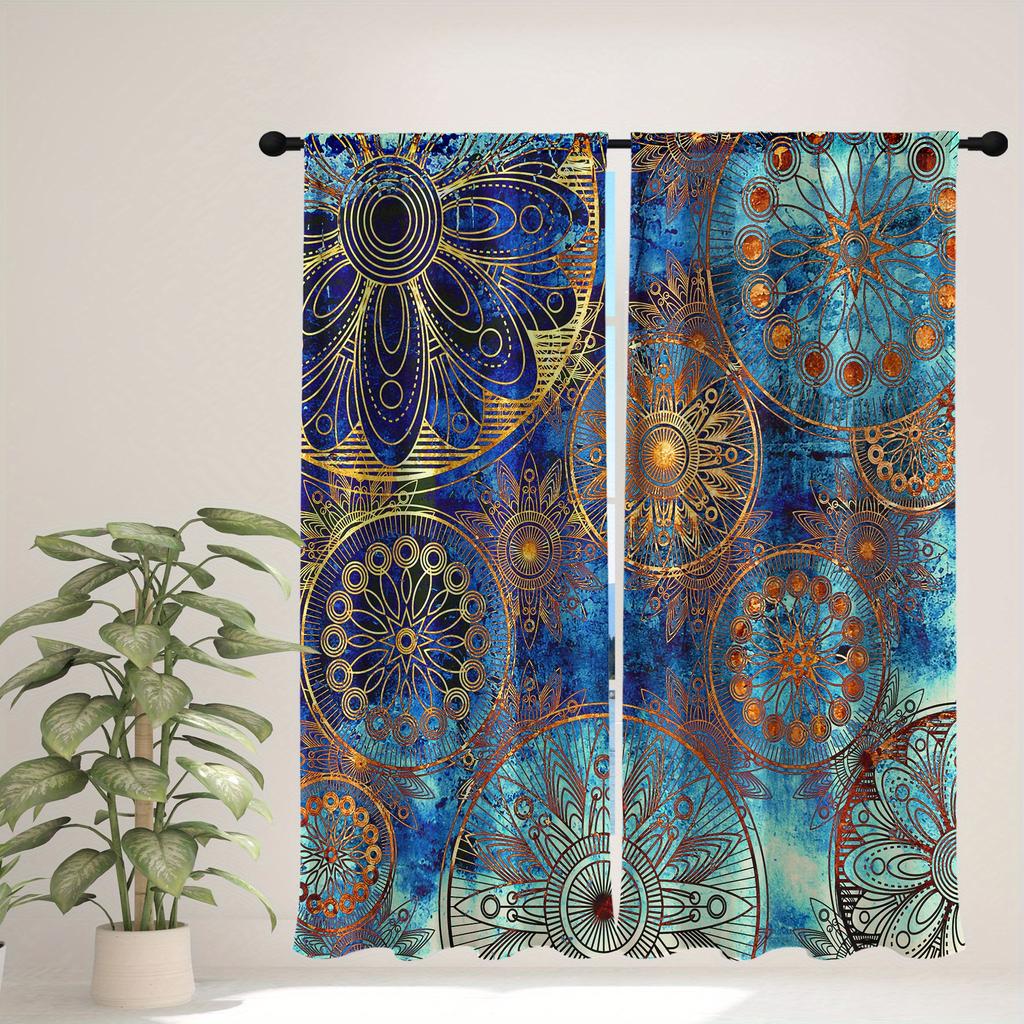 2pc Colorful Bohemian Curtain Rod Pocket Hook Mount Digital Printed Curtain Polyester Material For Living Room Kitchen Bedroom