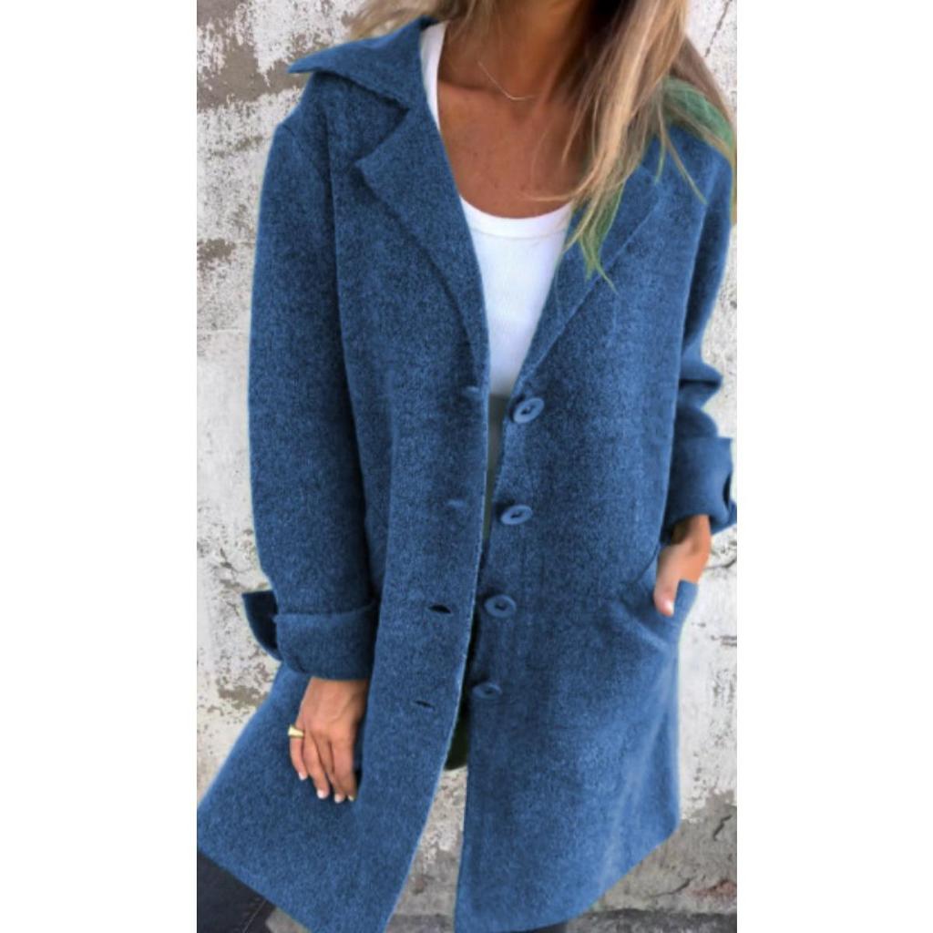 2026 Autumn Winter New Women's Solid Color Lapel Cardigan with Pockets Single Breasted Mid-Length Outerwear