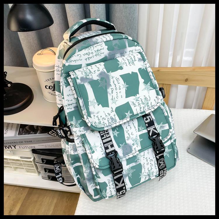 

High School Junior High School Large Capacity School Bag Graffiti Backpack Student Bag Street Male Female College Student Travel Backpack зелений