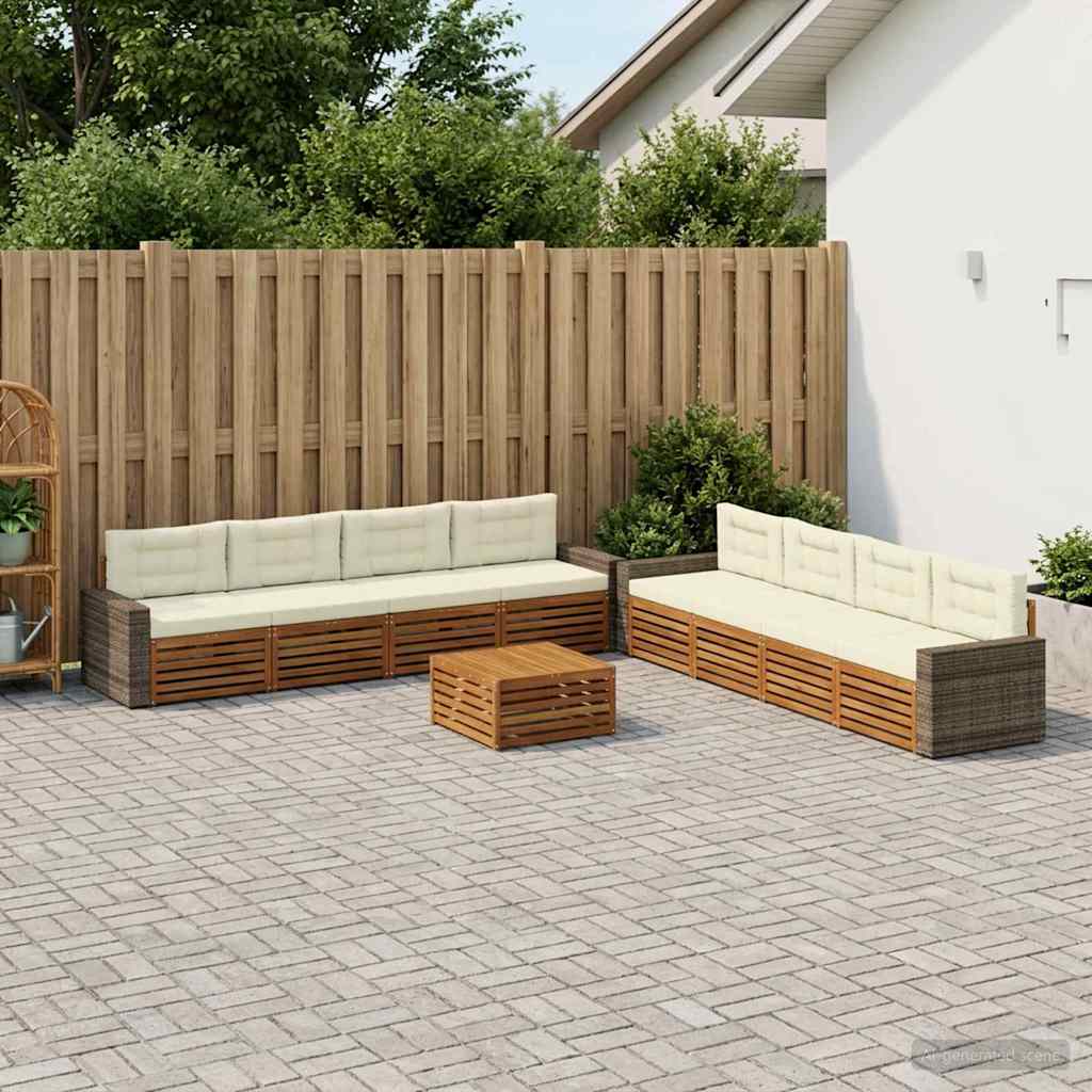 Outdoor Sofa Set with Cushions 9 pcs Natural and Cream Polyester