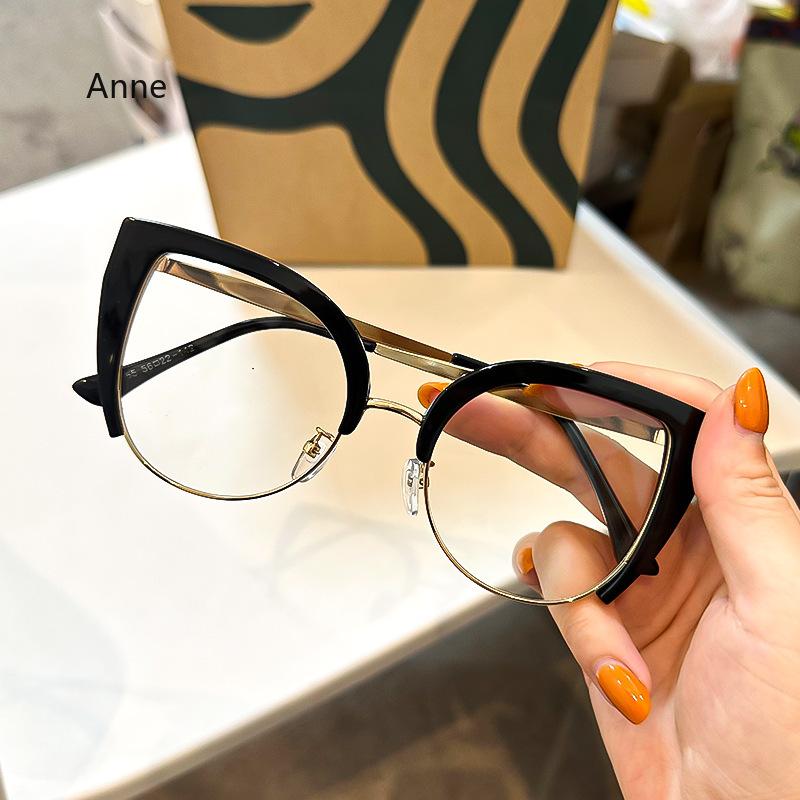 Men Anti Blue Light Presbyopia Eyeglasses Women Oversized Cat Eye Reading Glasses Fashion Metal Half Frame Hyperopia Eyewear