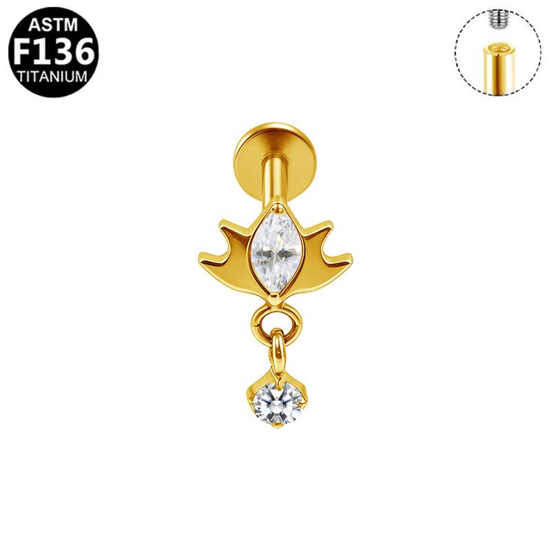 G23 Titanium Alloy Internal Thread Piercing with Flower Pendant Ear Bone Nail