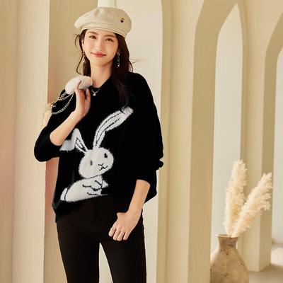 Women's Cartoon Pattern Loose Round Neck Long Sleeve Sweater