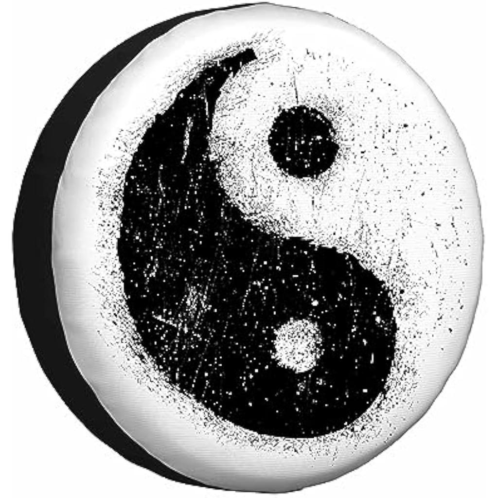 Grungy Yin Yang Symbol Spare Tire Cover Weatherproof Universal Wheel Protector for RV Trailer