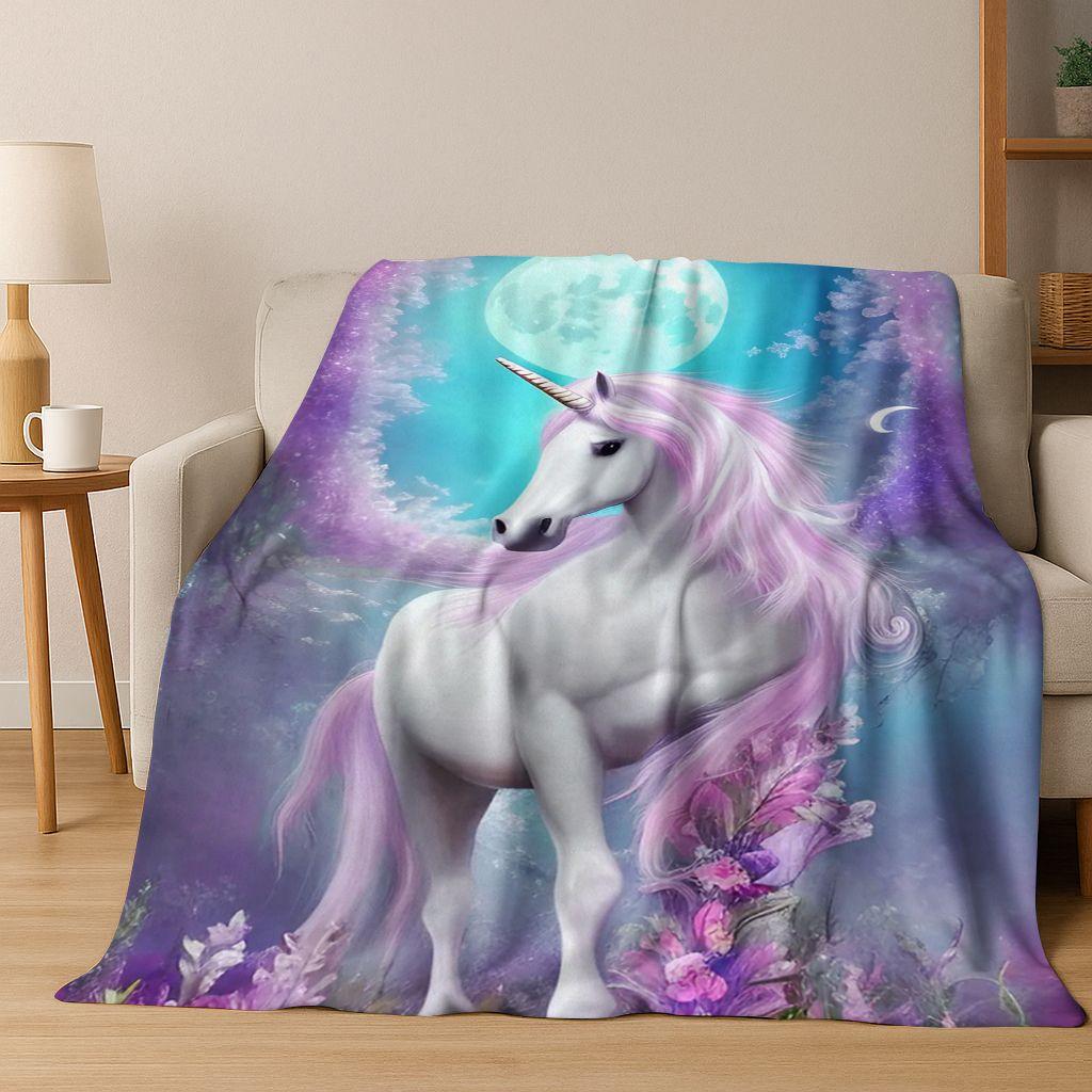 Kreslený duhový jednorožec Elfové Dívka Dárek Flanelová deka, Útulná měkká přehozová deka pro domov Ložnici Postel Pohovku Piknikový potah Děti