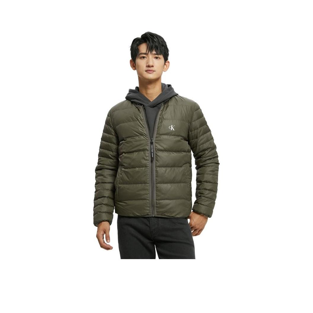 

Calvin Klein Color Block Baseball Collar Letter Print Down Jacket Men Jacket Dark-Green J322259-LDD M