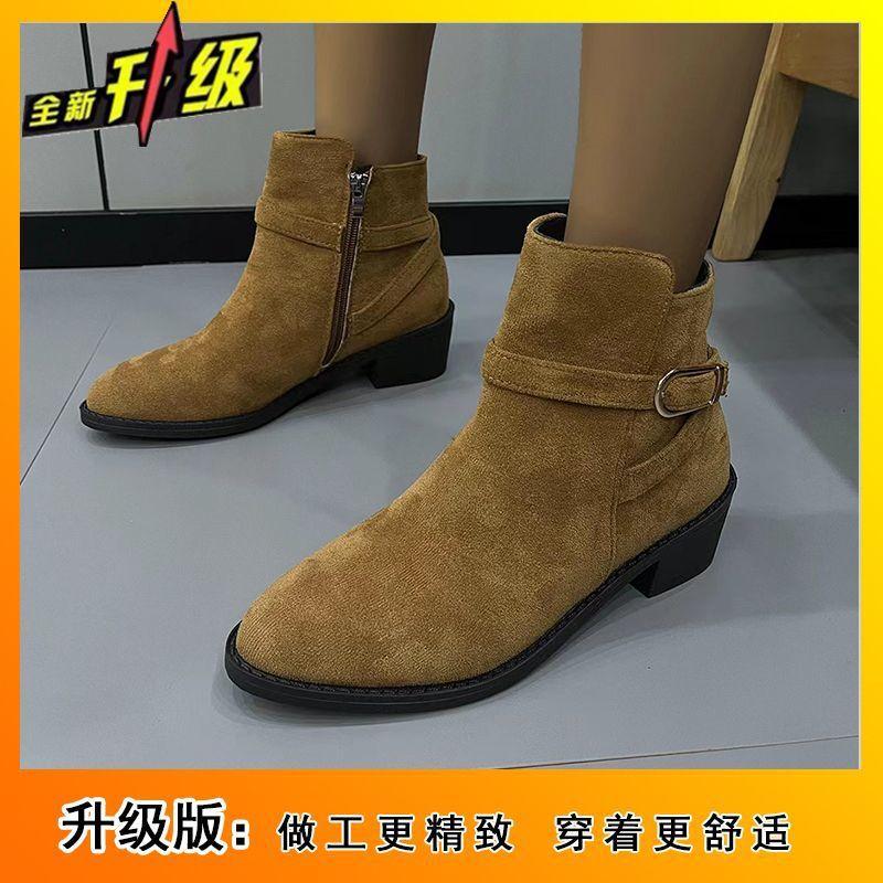 2025 autumn and winter new retro side zipper short boots women's fashion versatile and comfortable skirt women's thin boots