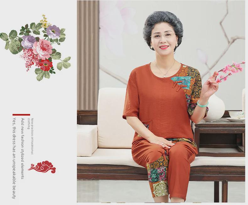 Letní retro oblek ve westernovém stylu: Dvoudílný volný střih pro módní babičky