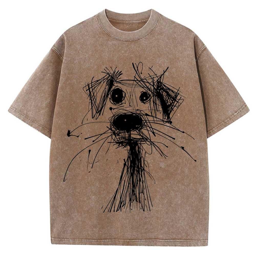 Cotton Oversized TShirt Funny Scribble Puppy Sketch Streetwear Unisex Tee XL