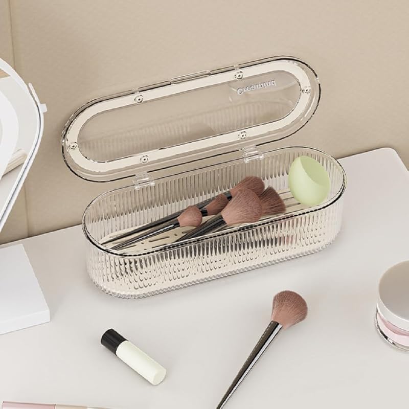 Makeup Brush Holder Organizer Clear Acrylic Makeup Sponges Organizer,Cosmetic Storage Case with Lid Display Case for Vanity (Brush Organizer) Brush Organizer