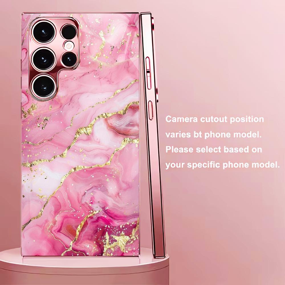 Pink gold texture Madam pink Glass PhoneCase for Samsung Galaxy S26 S25 S24 S23 S22 S21 FE Ultra Plus Dropresistant Female