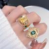 Italian Brati Antique Light Luxury High-End Ring Heavy Industry Retro Emerald Colored Treasure Open Ring Female