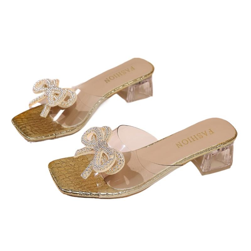 Fashion 2025 Fashion Ladies Shoes Open Toe Women's Slippers Summer New Crystal Butterfly-knot Casual Plus Size Transparent High Heels