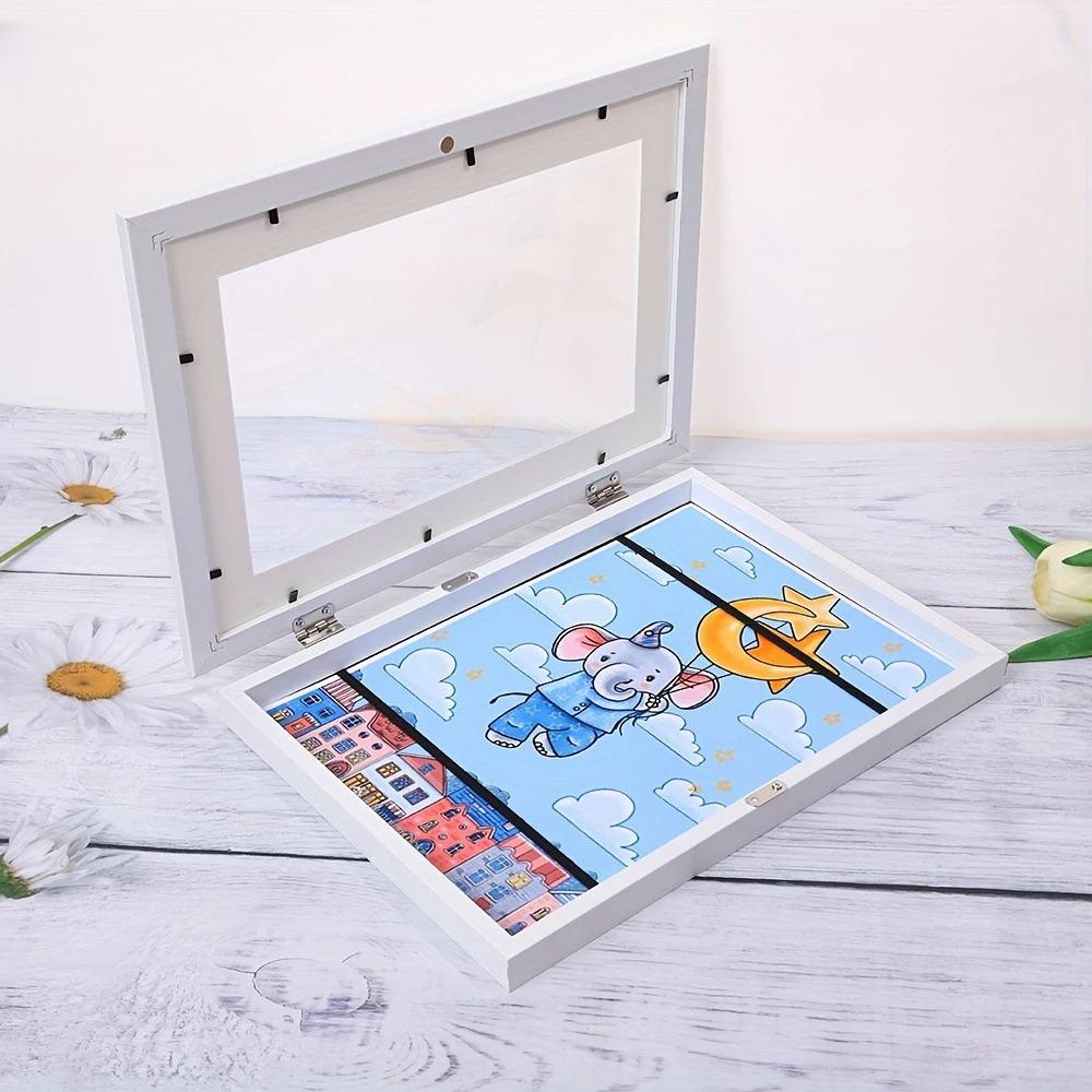 Flip Up Wooden Photo Frame, Magnetic Suction Frame, A4 Children's Photo Frame, Storage Frame, Art Work Certificate Frame