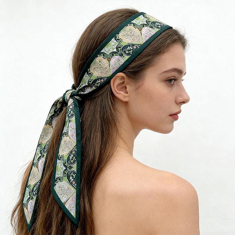 1Pc Silk Scarf Versatile Long Gift Ponytail Ribbon Temperament Bag Straps Soft Printed