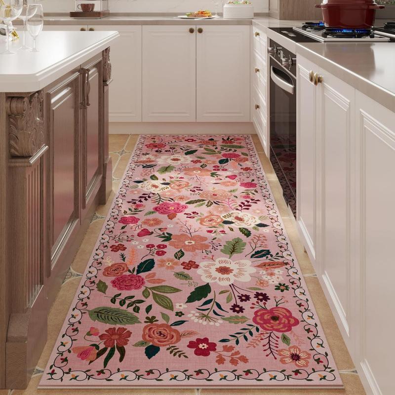 Runner Rug Non Slip Boho Vintage Floral Kitchen Hallway Carpet Modern Living Room Bedroom Anti-slip Floor Mat Home Decor