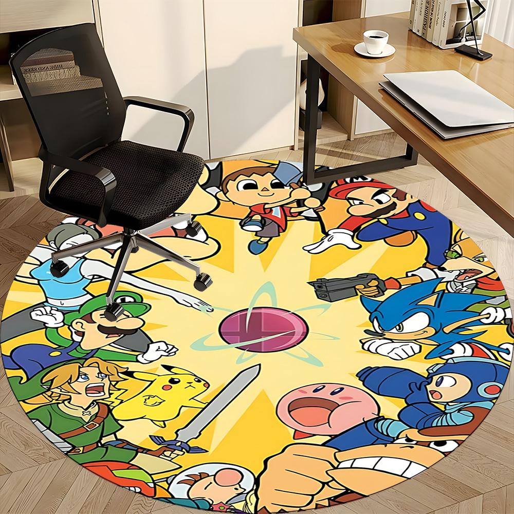 1pc Mario Sonic Cartoon Characters Office Round Area Rug, Under Office Chairs Bedroom Living Room Home Decor, Room Decoa1016205
