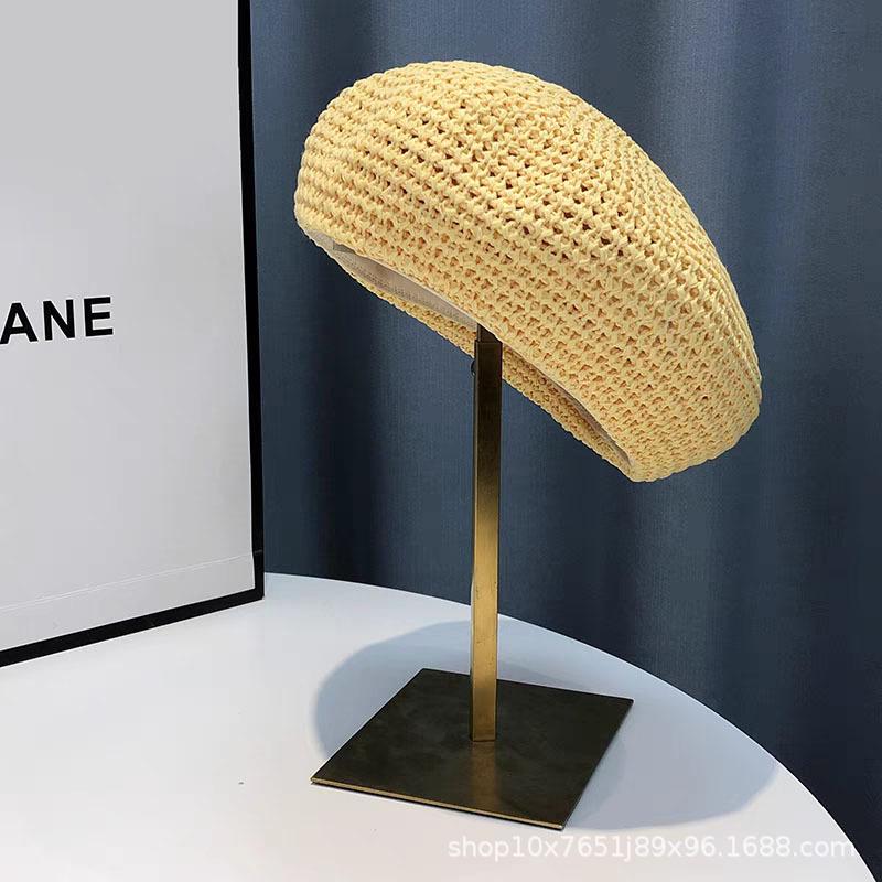 Fashionable Hollowed Out Grass Woven Beret For Children'S Summer Korean Breathable Fashion Hat, Casual And Versatile Painter Hat