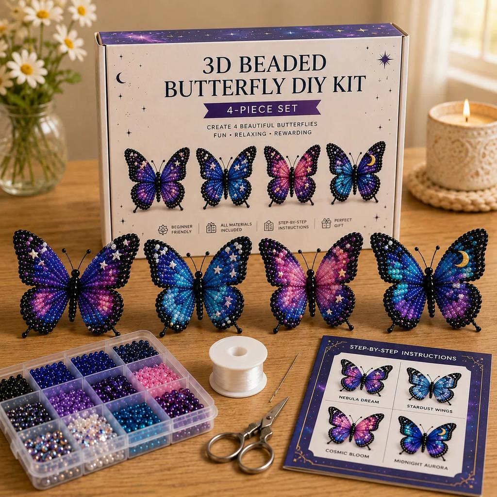 DIY Butterfly Bead Craft Kit for Creative Decorative Projects Including Assorted Beads String Scissors and Pattern Templates for Handmade Art
