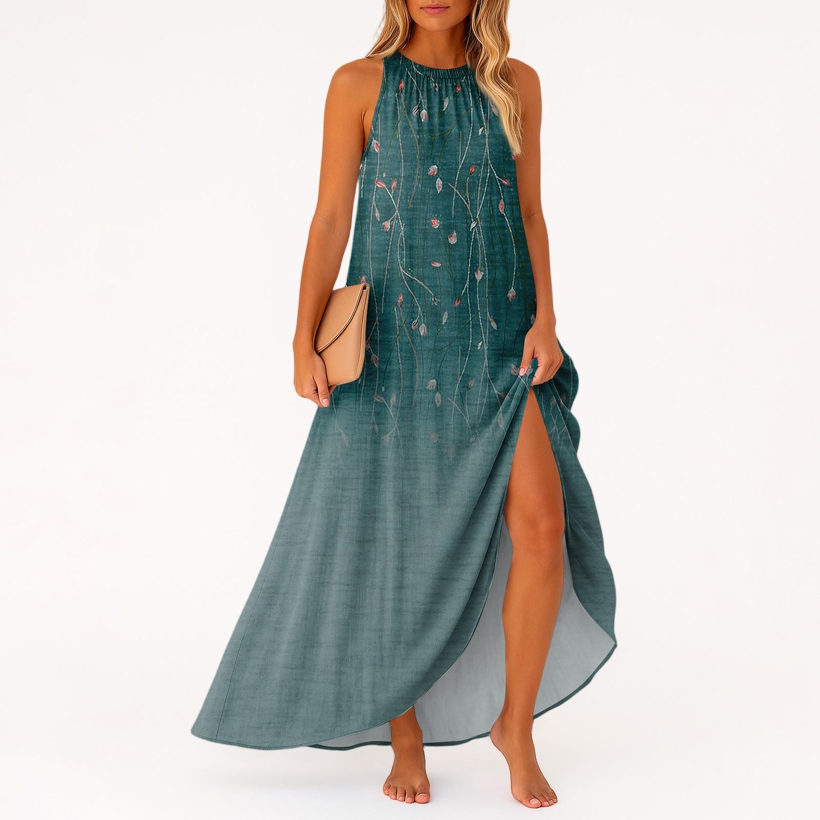 

Женское повседневное и модное платье средней длины без рукавов с круглым вырезом L