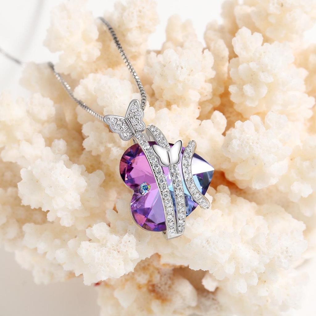 Iridescent Ocean Heart Butterfly Necklace - European & American Fashion Mother's Day Gift