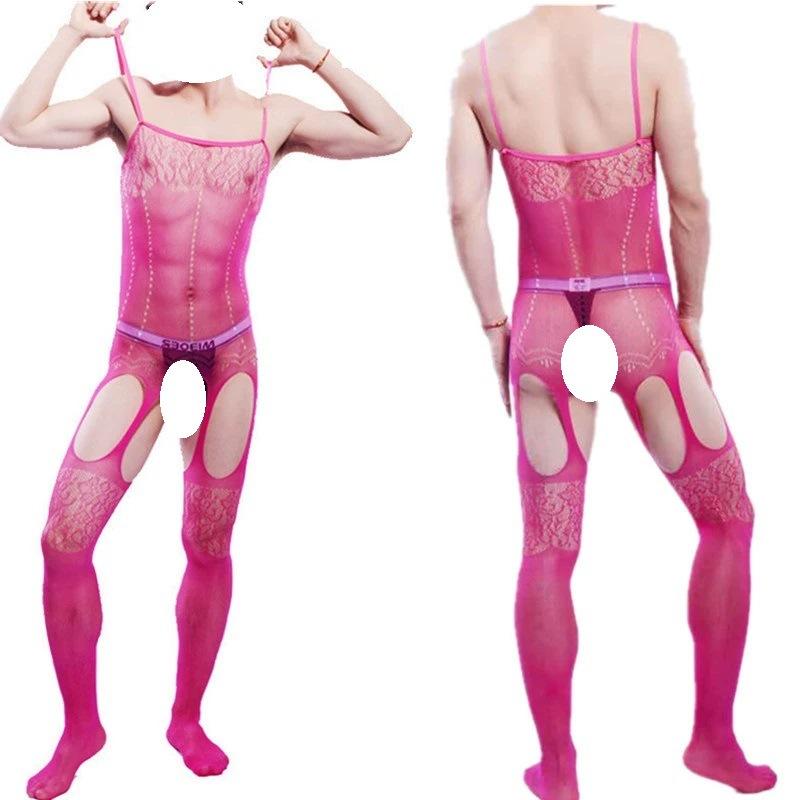 Men S Sexy Lingerie Hollow Open Crotch Mesh Bodysuit