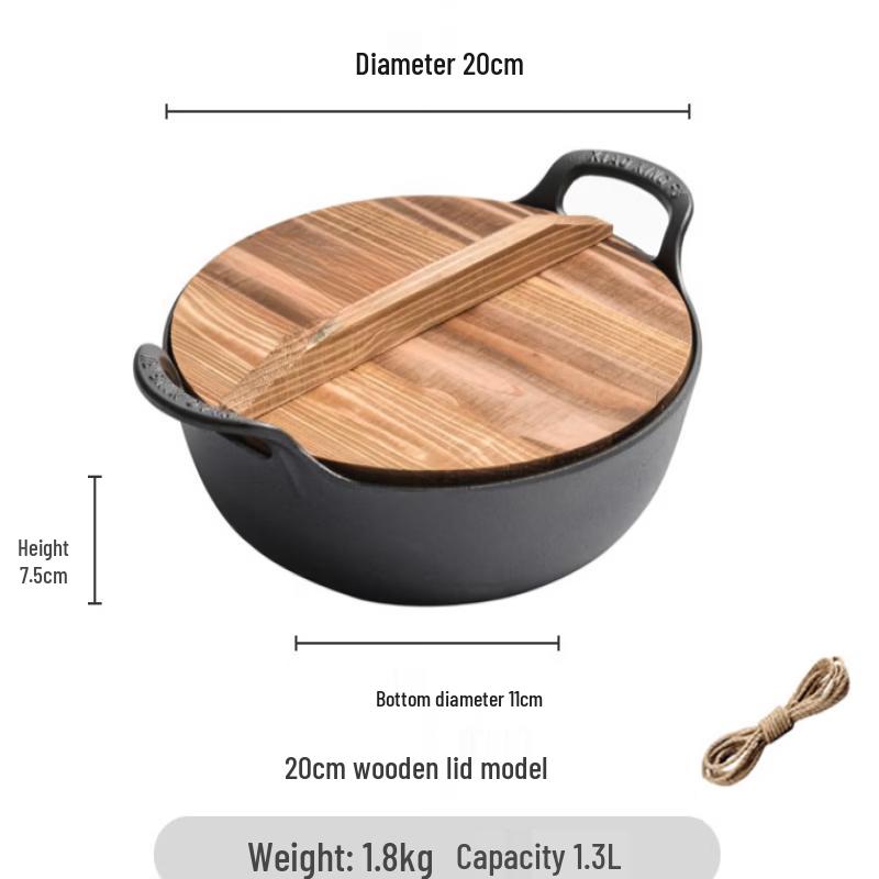 ZISIZ 20CM Iron Double-Handle Stew Pot