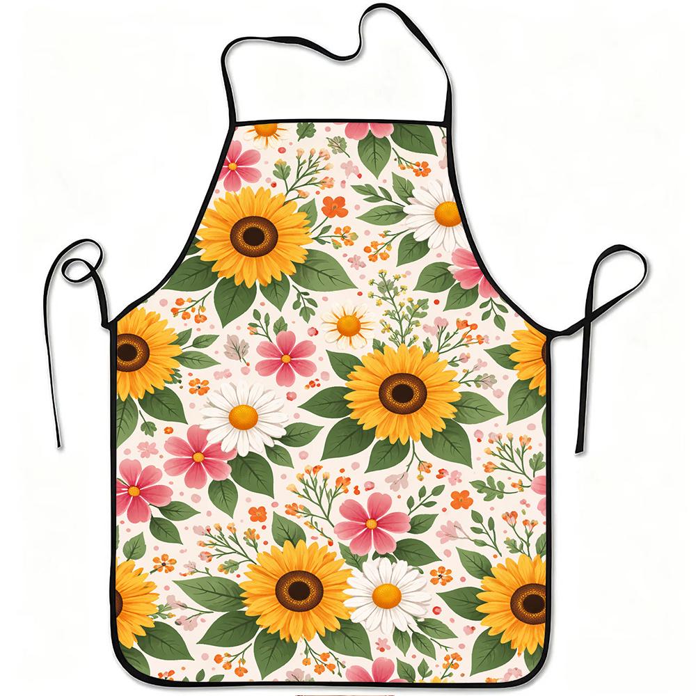 Sunflower Daisy Pink Floral Green Leaf Printed Apron
