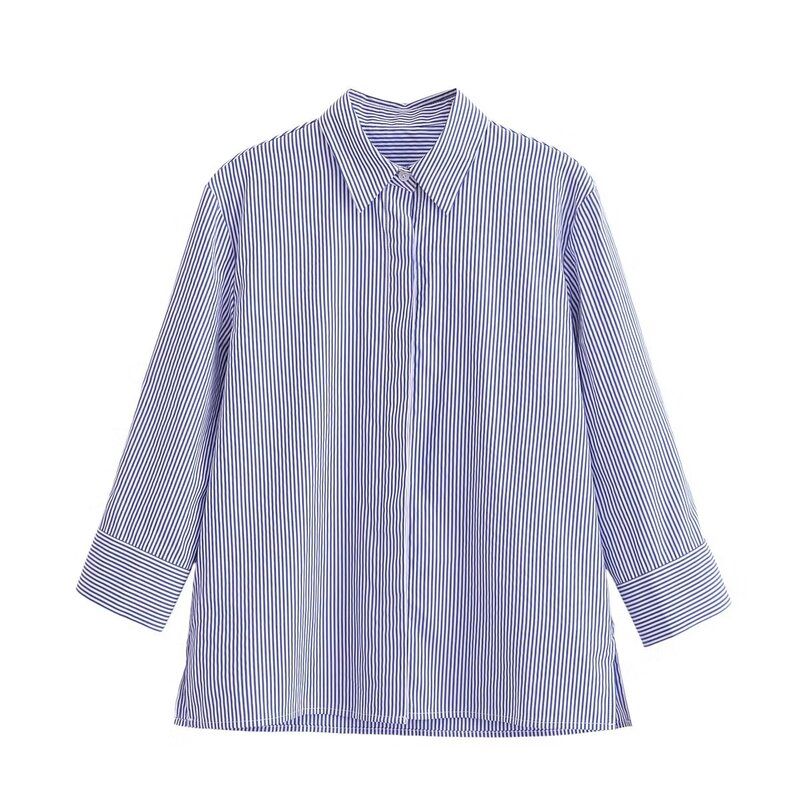 Fashion Style 2024 Summer New Arrival Women's Clothing Elegant Loose All-Matching Slimming Stripes Poplin Shirt 3290575