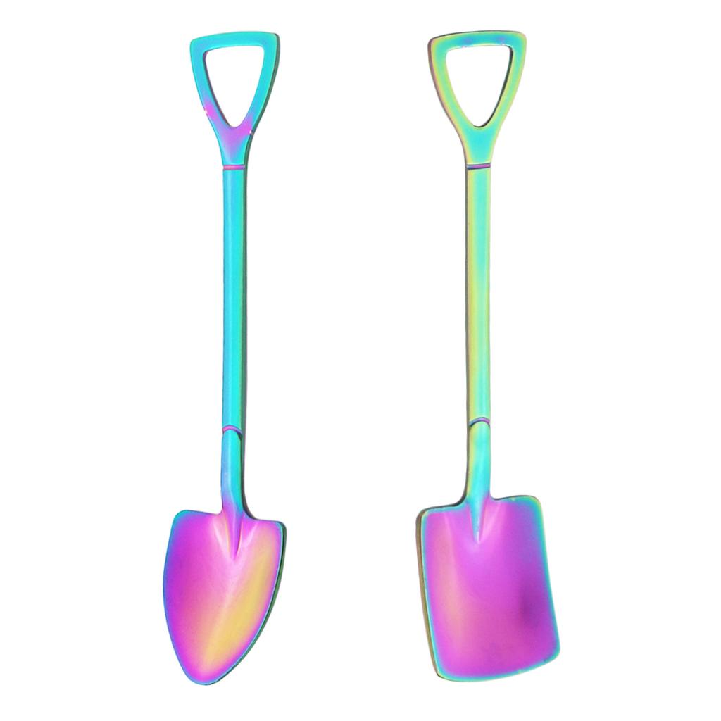 Rainbow Stainless Steel Shovel Spoon Set Ice Cream Stirring Spoon Tool Creative Teaspoon Dessert Coffee Spoon Party Cutlery Set