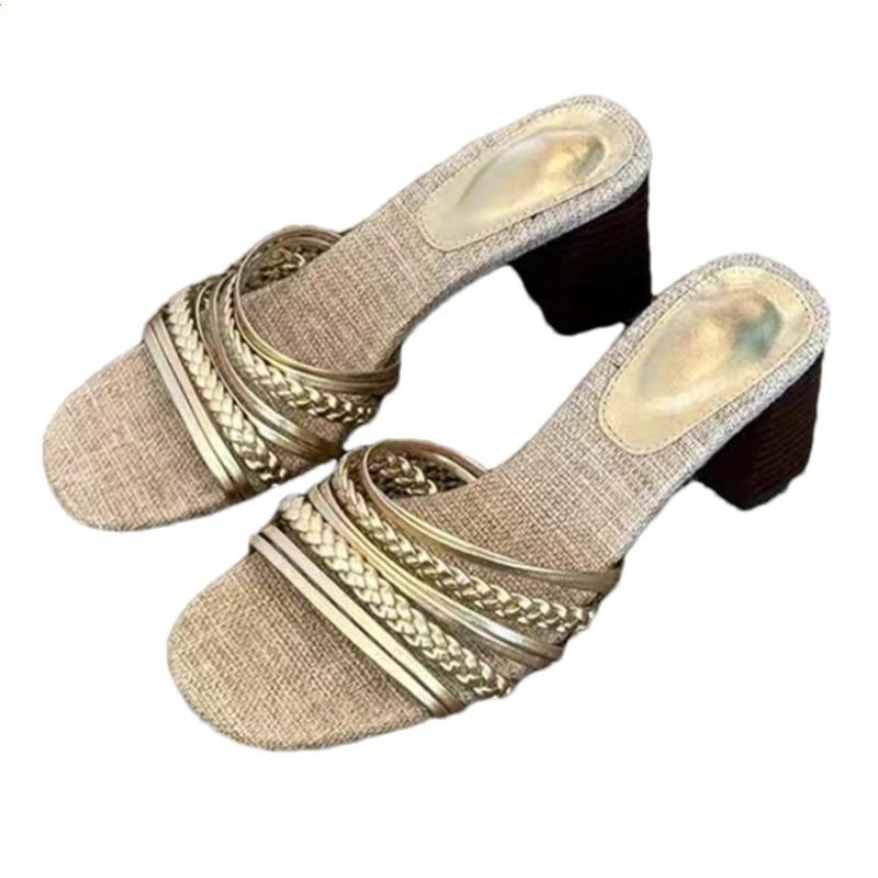 Fashion High Heels Women Slippers Chunky Shoes Fashion Heeled Sandals Woman Summer 2025 Pumps New Dress Slides Luxury Mujer De Sandalias