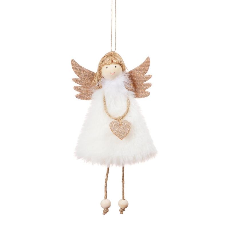 

17cm/7’’ Plush Toy Angel Christmas Ornament Cute Hanging for Doll for House Decoration New Year’s Day Party Ornament Dec білий