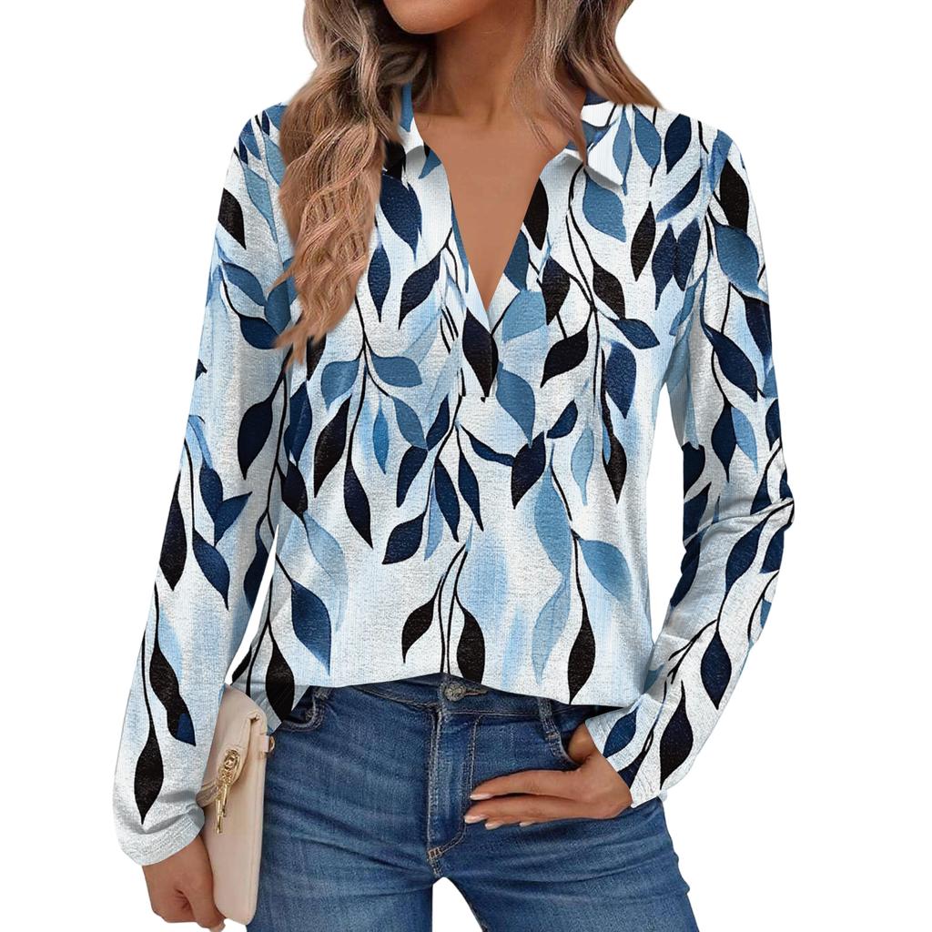 Women's Fashion Long-Sleeved Retro Floral Print Stand Collar  Shirt