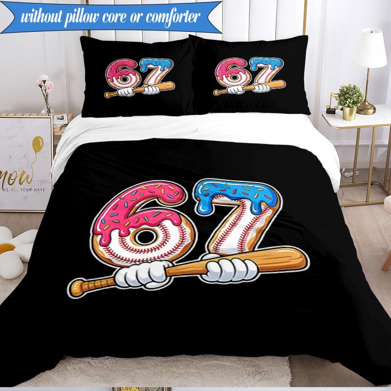 Summer Ice Cream Number 67 3pcs Bedding,Including 1pc Duvet Cover And 2pcs Pillowcases Perfect for Christmas,Ideal for Bedroom, Dormitory