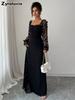 Elegant Dress with Long Sleeves and Lace Patchwork