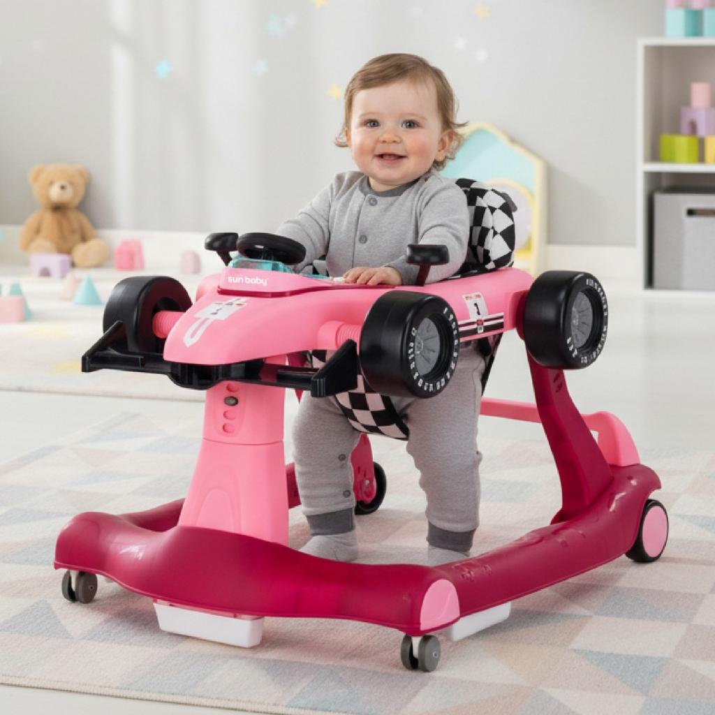 Caminador Interactivo Andador Empujador Coche de Carreras Fórmula 1 3en1 Rosa