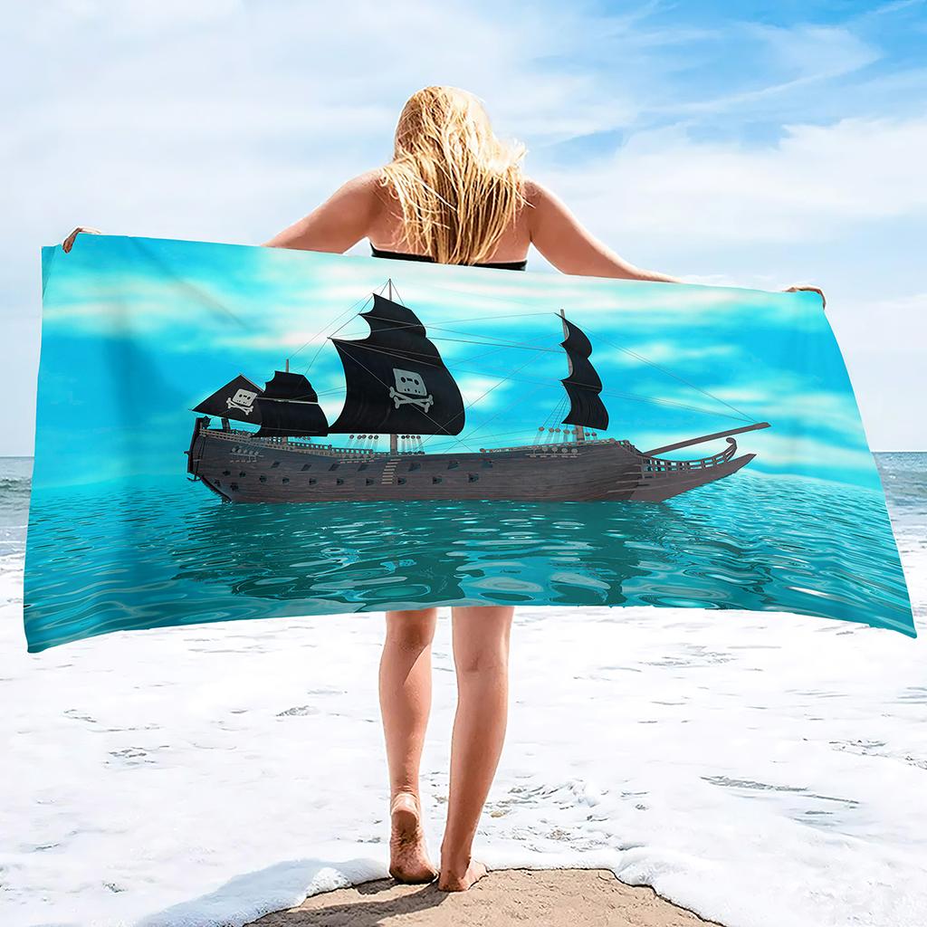 Pirate Ship Sand Free Beach Towel Swimming Pool Ultra Light Towel Sand Free Beach Towel Ultra-Fine Fiber