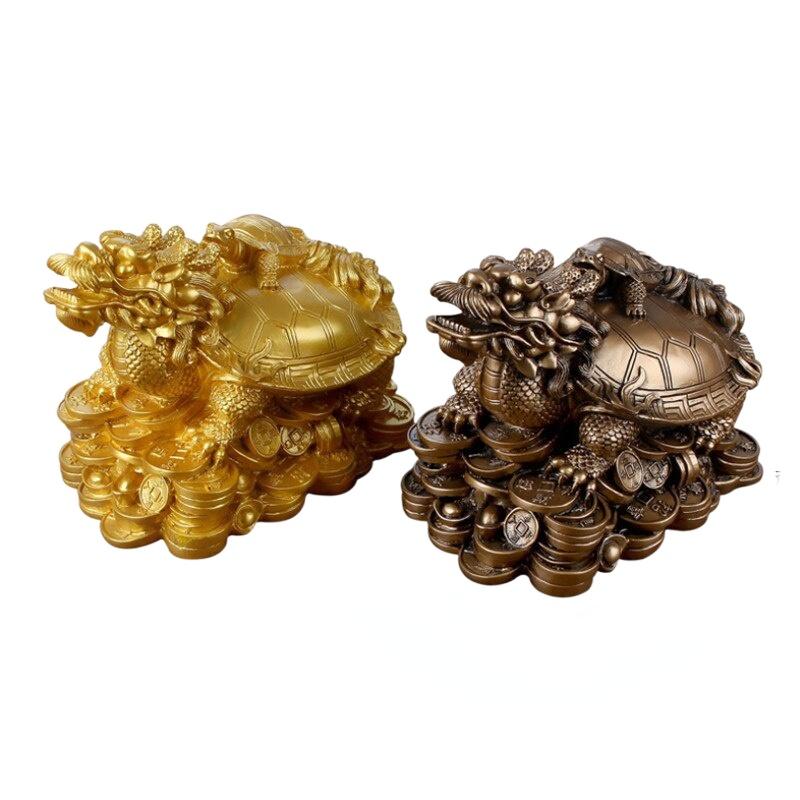 1 Resin Gold/bronze Feng Shui Dragon Turtle Statue Coin Wealth Home Desk Decoration Animal Jewelry