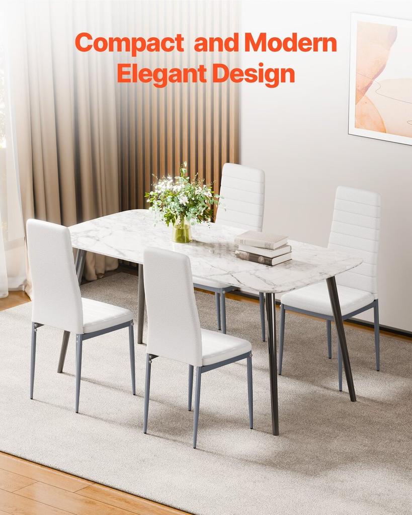 Modern Dining Room Accent Chairs Set of 4, Upholstered Leather Side Chair for Dining Tables, Space-Saving Kitchen Table Chair with Thick Cushions and