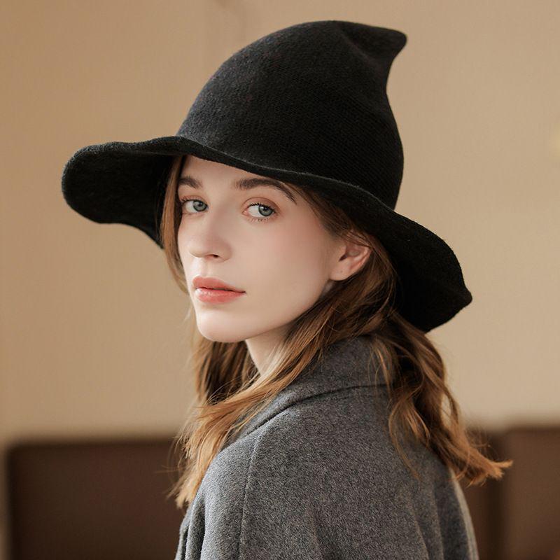 Temperamental Big Brim Witch Hat - Knitted Halloween & Christmas Style for Women