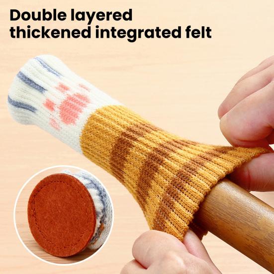 4Pcs Chair Leg Covers Cartoon Paw Pattern Elastic Knitting Chair Floor Protector Wood Tile Marble Floors No-scratch Non-Slip Chair Foot Covers