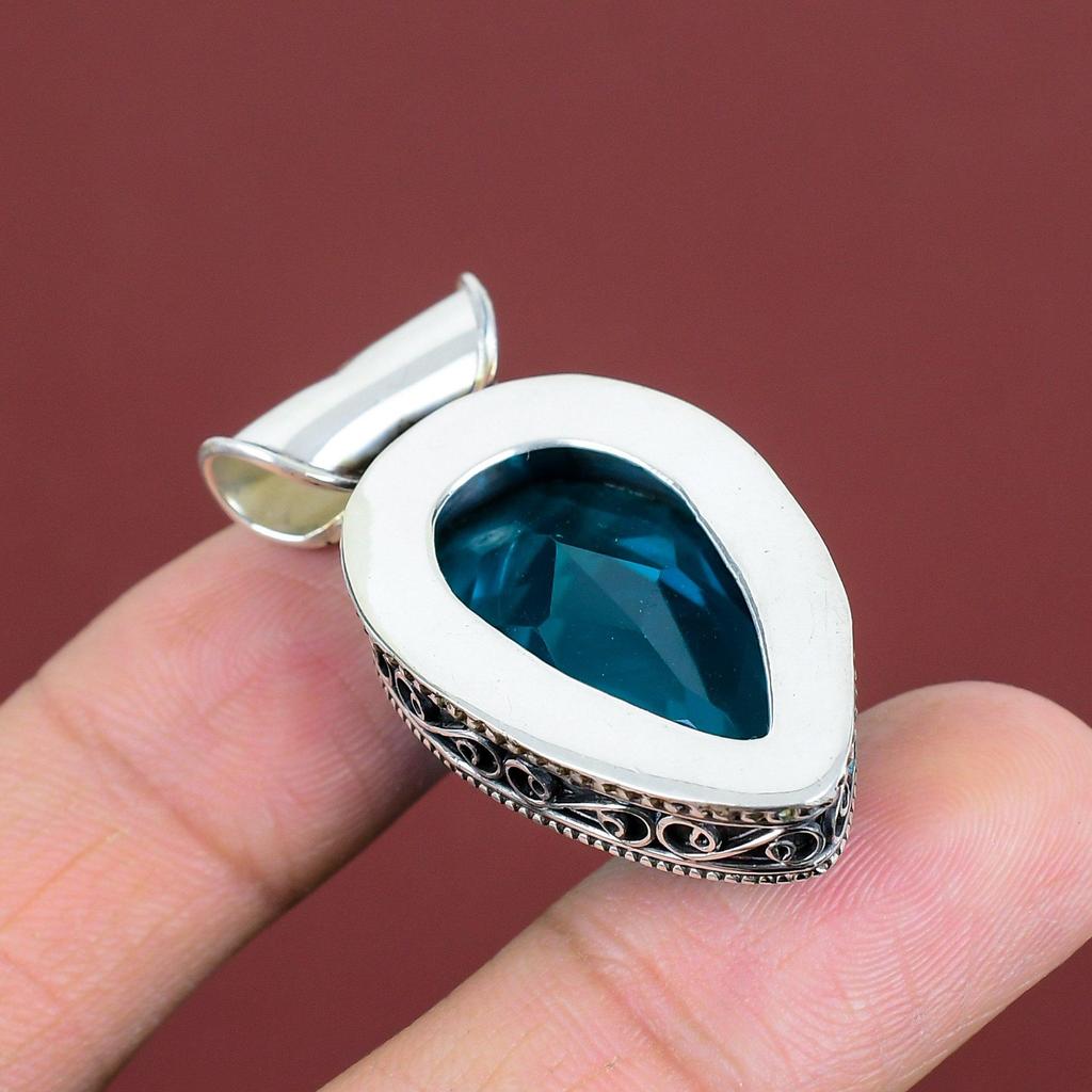 Faceted Indicolite Pendant 925 Sterling Silver Pendant Wonderful Vintage Pendant Original Gemstone Jewelry Gifts For Women Handmade Pendant