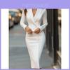 Long Sleeve Suit Dress With Stand Collar For Office And Casual Wear