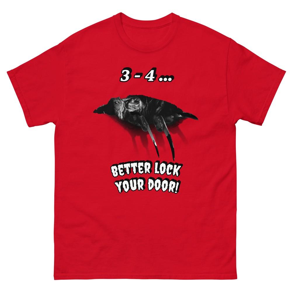 

Three, Four Better Lock Your Door Freddy Krueger T-Shirt | Unisex Horror Tee M