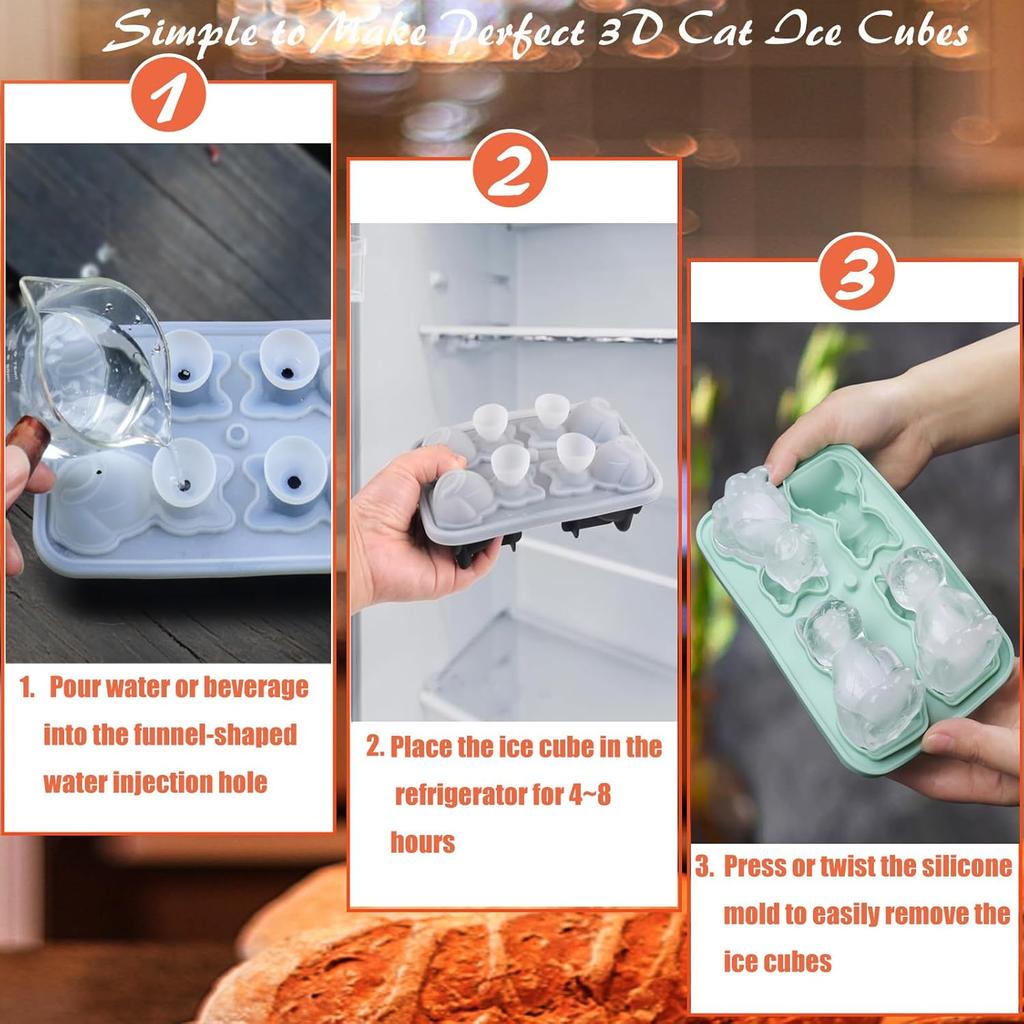 1/3/5PCS Cat Shape Silicone Ice Cube Tray Animal Ice Mold Kitten Ice Maker for Flexible Ice Tray for Whiskey Cocktail Water