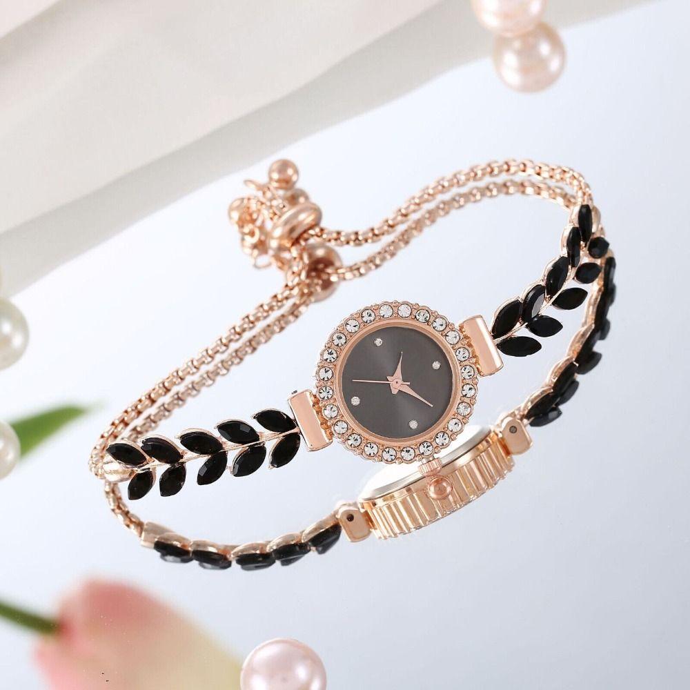 Round Quartz Wrist Watch Rhinestone Women Chain Elegant Crystal Bracelet  Ladies