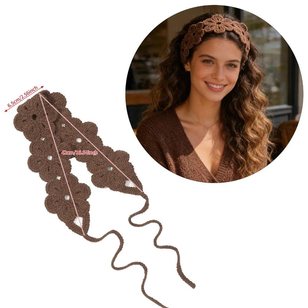 Solid Color Crochet Flower Headband Bohemian Solid Color Flower Headband Fashion Hair Tie Soft Polyester Headband Hair Accessory