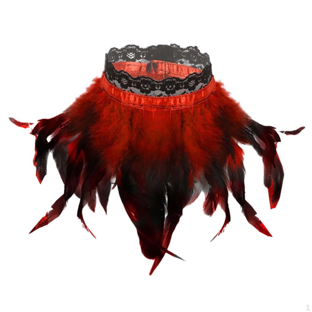 Black Faux Feather Shoulder Wrap Cape Necklace Halloween Party Choker Shrug for Stage Performance